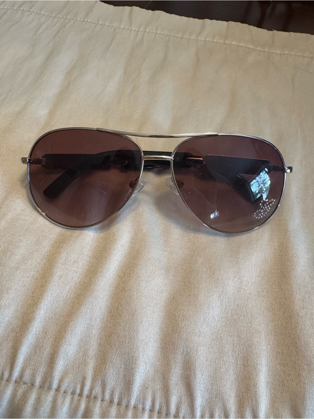 Guess Aviator Sunglasses Silver Frame with Brown Lenses